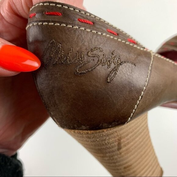 Miss Sixty Brown Leather Red with Red Stitching Chunky Heel size 38 - Picture 10 of 13